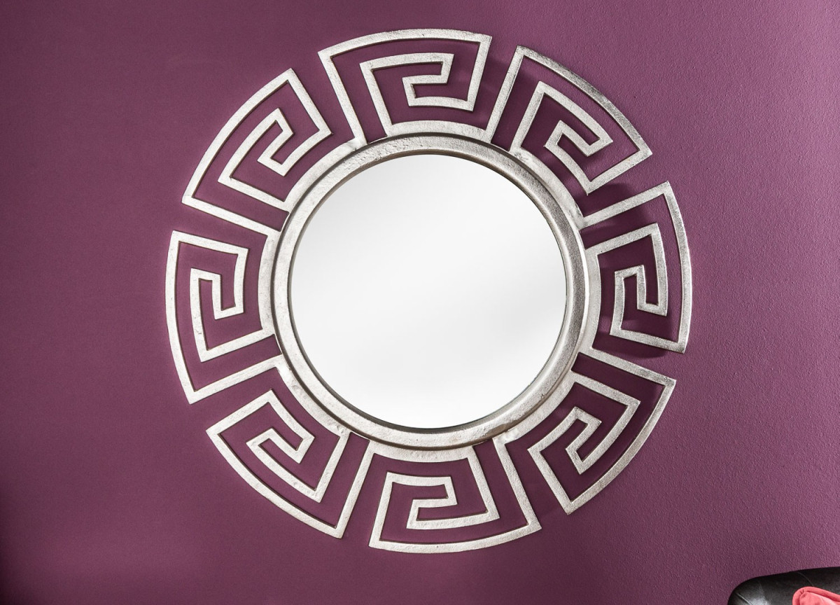 Miroir mural rond déco antique argenté 85 cm