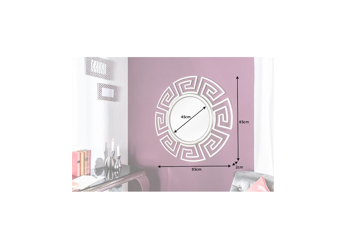 Miroir mural rond déco antique argenté 85 cm