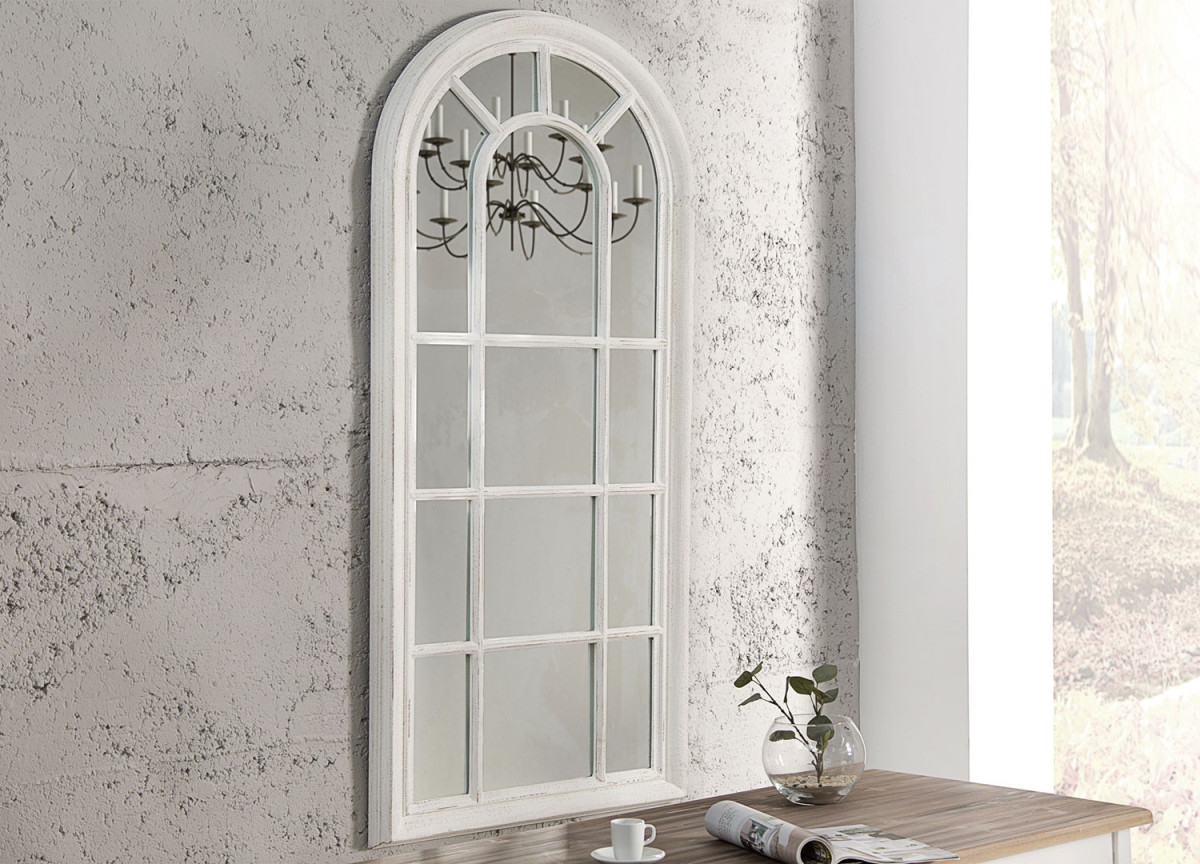 Miroir fenêtre blanc vieilli à suspendre ou à posé