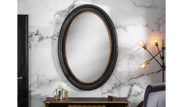 Miroir baroque ovale noir et doré