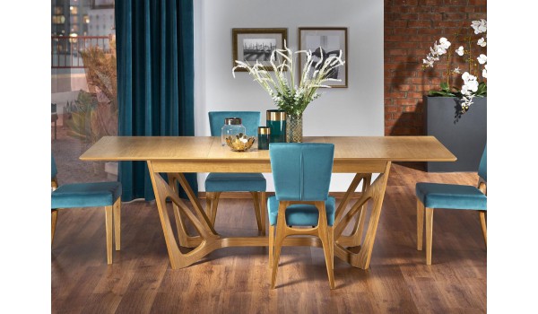 Table à manger design en bois plaqué chêne extensible