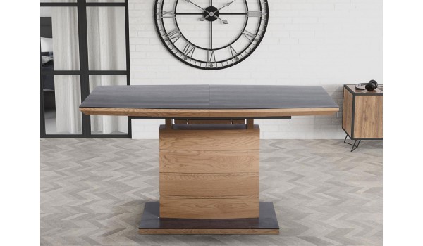 Table extensible en bois plaqué chêne doré - Verre gris