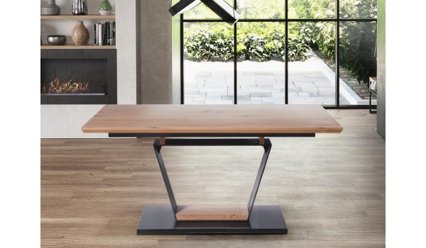Table design rectangulaire avec allonge plaqué chêne doré et noir