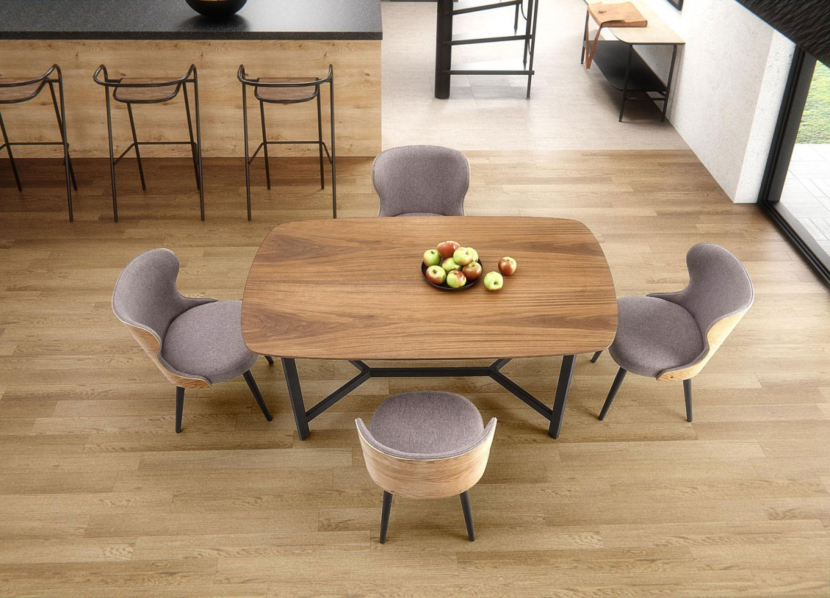 Table plaqué noyer et piétement métal noir L-160 cm