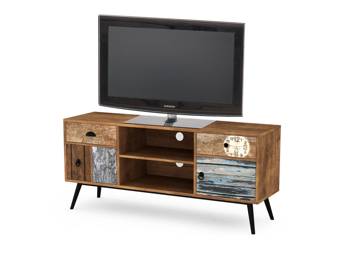 Petit meuble TV vintage bois 120 cm de longueur