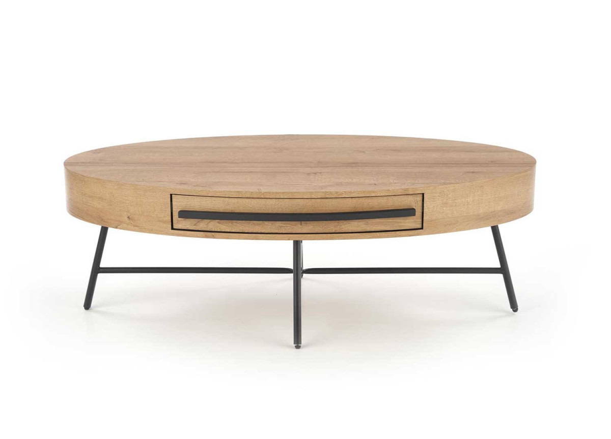 Table basse ovale en bois plaqué chêne doré