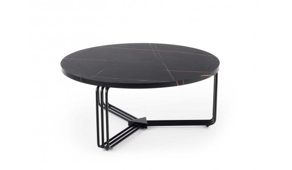 Table basse ronde décor marbre noir