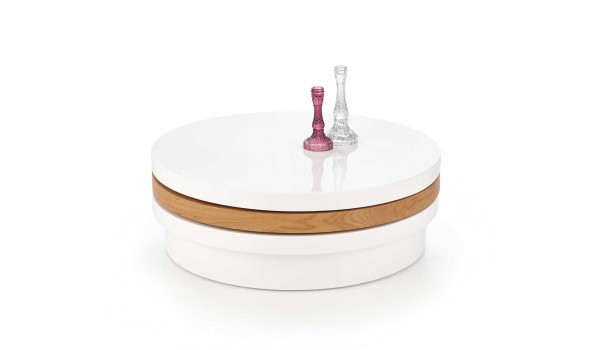 Table basse ronde plateaux articulés - Blanc et bois