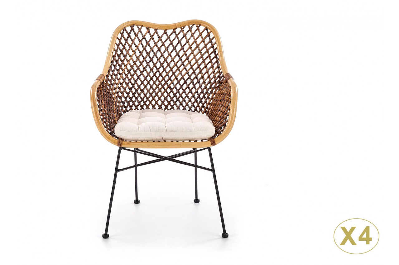 Chaise moderne en rotin et métal blanc Emal