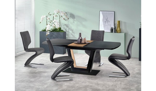 Table contemporaine noir et bois avec allonge
