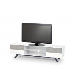 Grand meuble TV bas blanc et gris béton