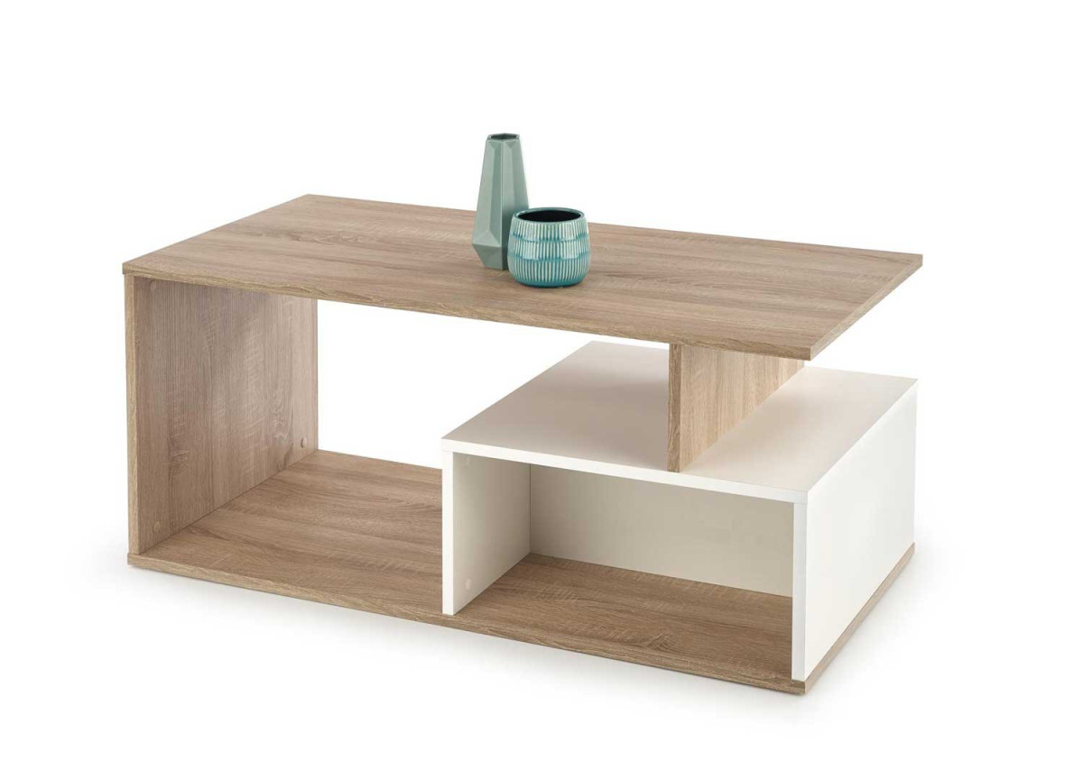 Table basse pas cher chêne Sonoma et blanche