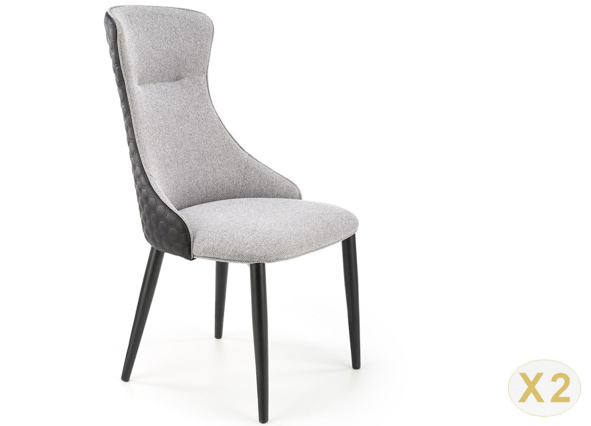 Chaises de salle à manger design simili cuir noir et tissu gris