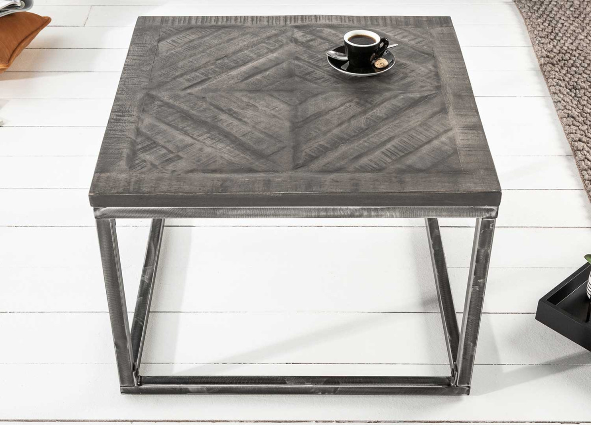 Table basse métal et bois grisé / Carrée