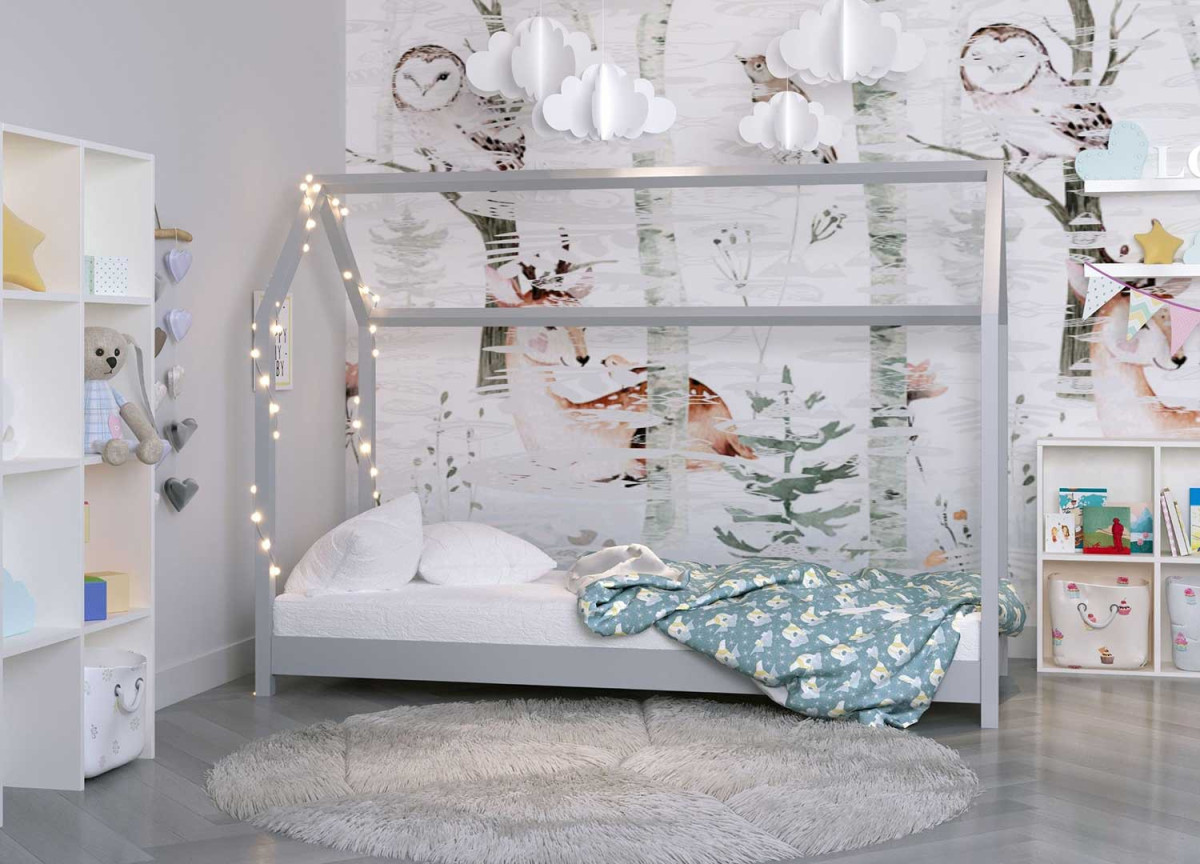 Lit maisonnette gris - Couchage au choix