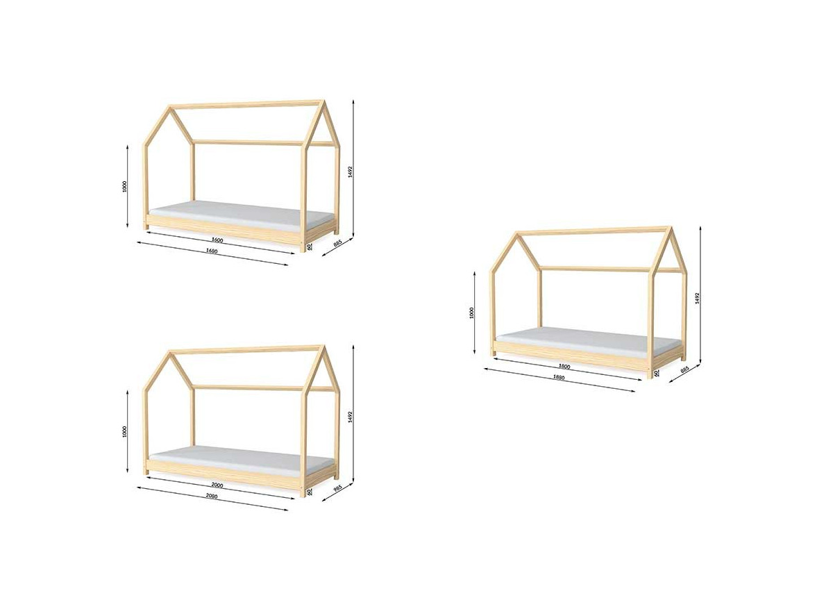 Lit maisonnette gris - Couchage au choix