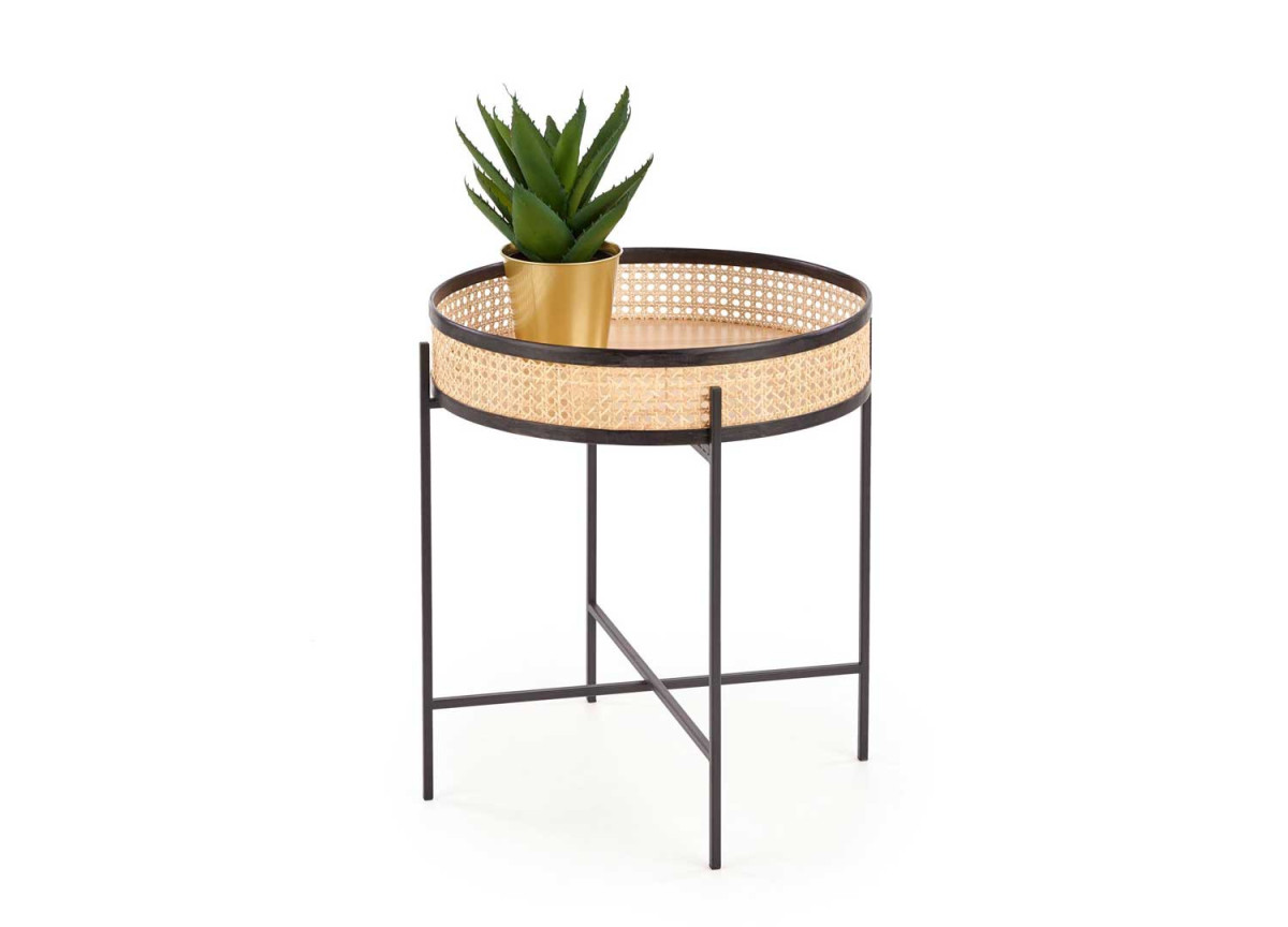 Table d'appoint en rotin naturel ronde