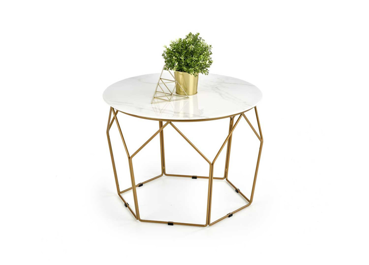 Table d'appoint ronde marbre blanc - Pieds moderne doré