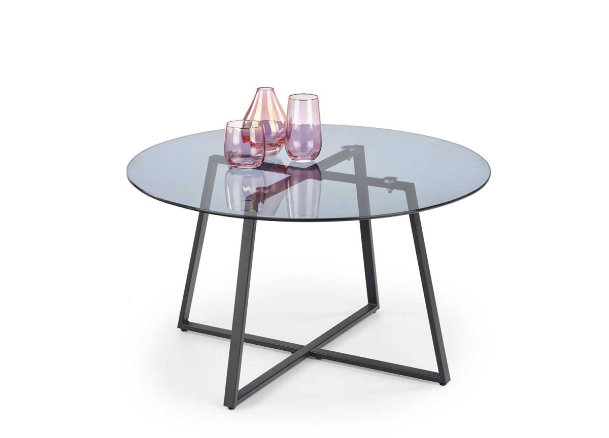 Table basse ronde verre fumé bleuté 80 cm