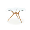 Table ronde en verre pied design en bois