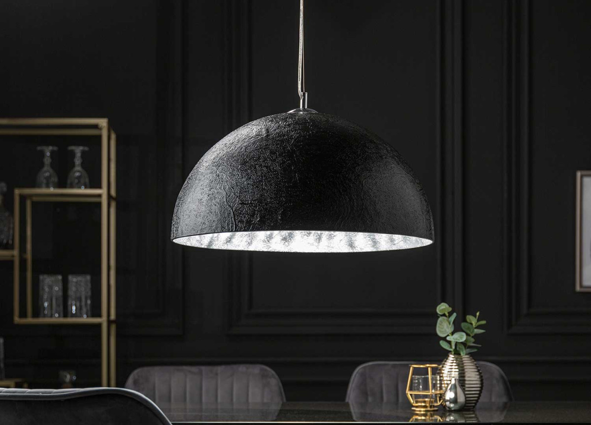 Lampe suspension 1/2 boule noir et argenté