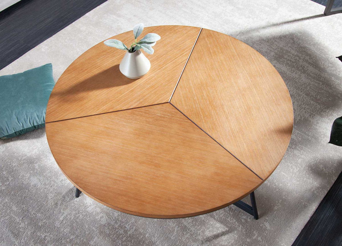 Table basse ronde moderne bois et métal