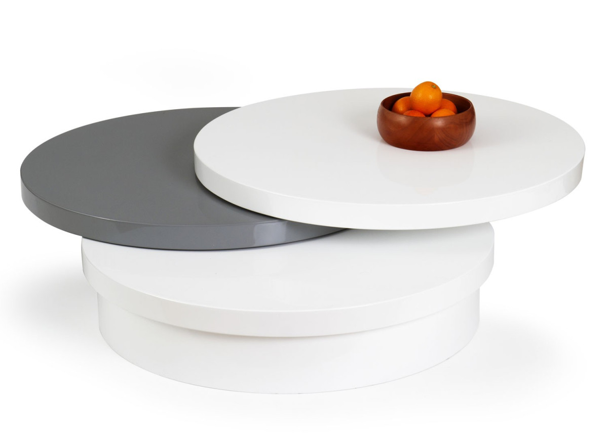Table basse ronde plateaux articulés - Blanc et gris