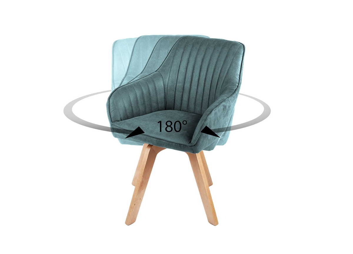 Chaises velours avec accoudoir Bleu lagon / Pieds bois massif
