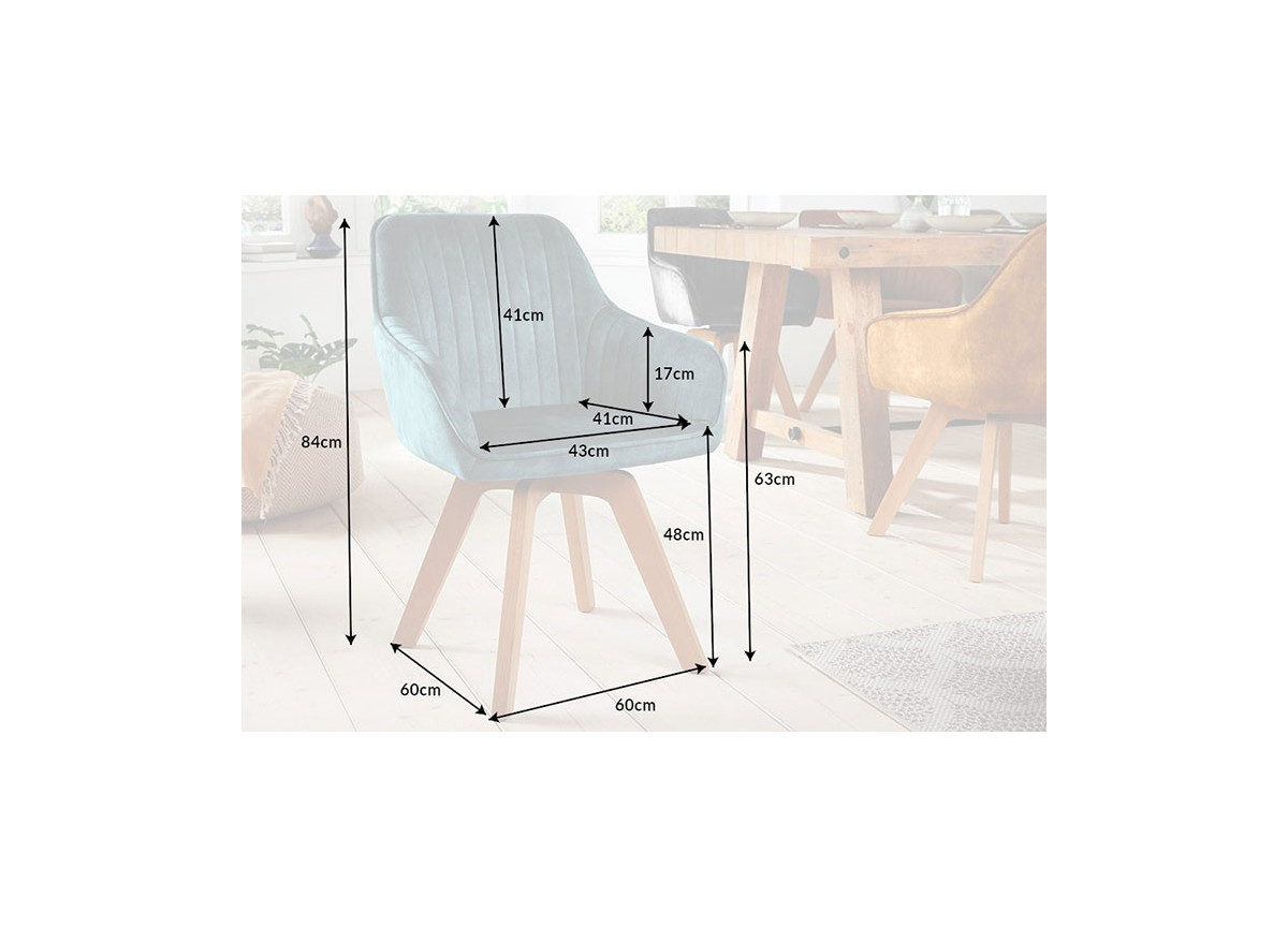 Chaises velours avec accoudoir Bleu lagon / Pieds bois massif