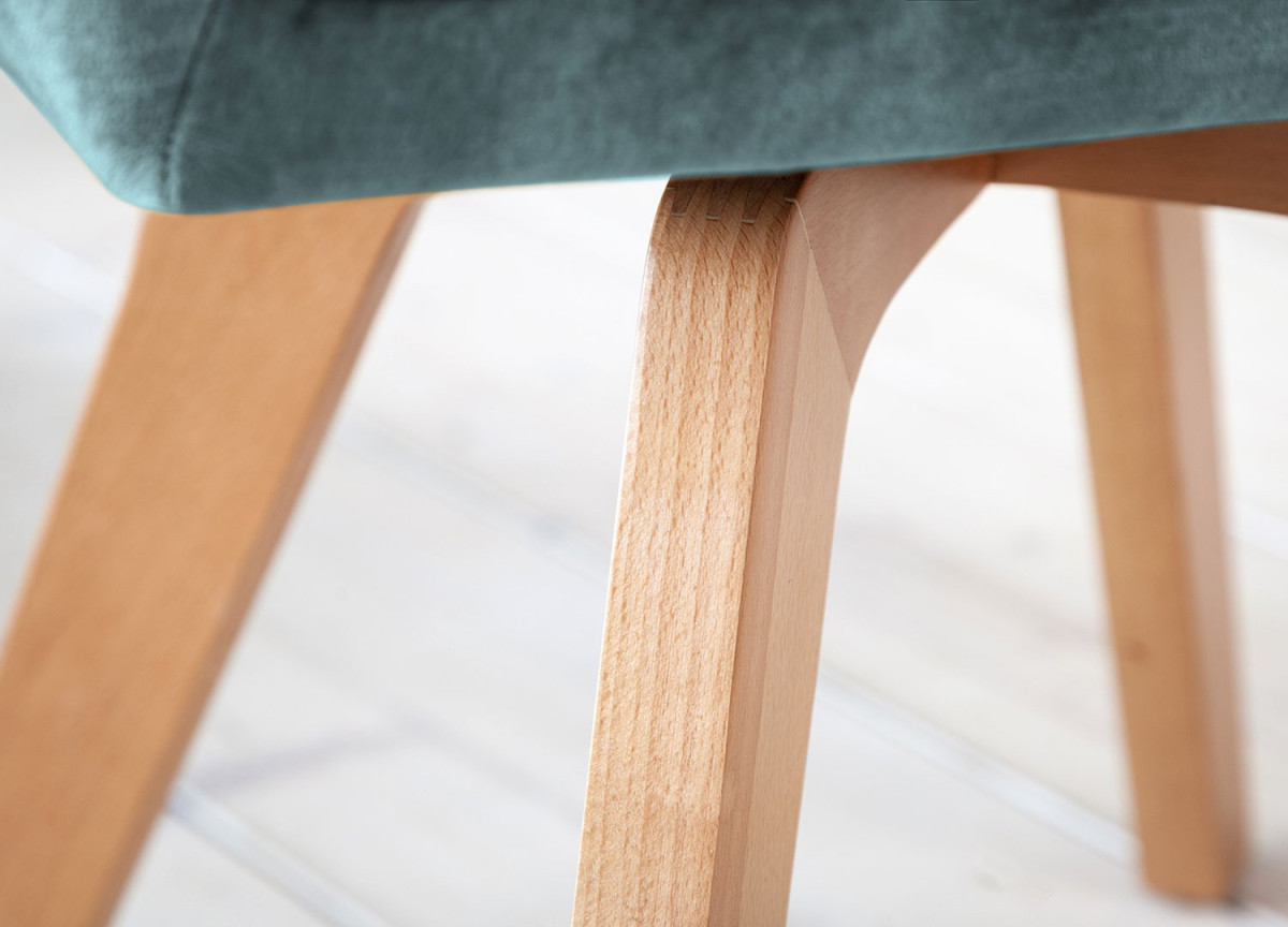 Chaises velours avec accoudoir Bleu lagon / Pieds bois massif