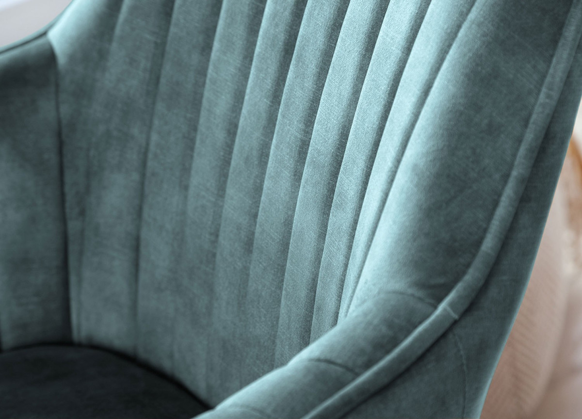 Chaises velours avec accoudoir Bleu lagon / Pieds bois massif
