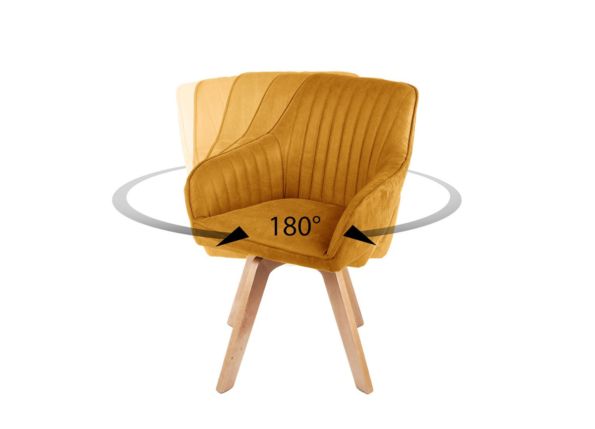 Chaise velours capitonnée Jaune / Pieds bois massif