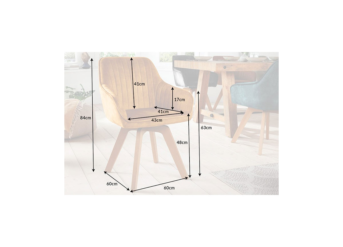 Chaise velours capitonnée Jaune / Pieds bois massif
