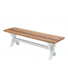 Banc de table en bois de manguier naturel et blanc