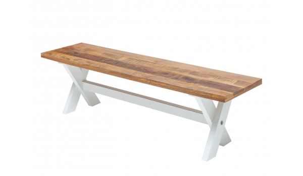Banc de table en bois de manguier naturel et blanc