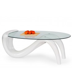 Table basse design blanche plateau ovale en verre