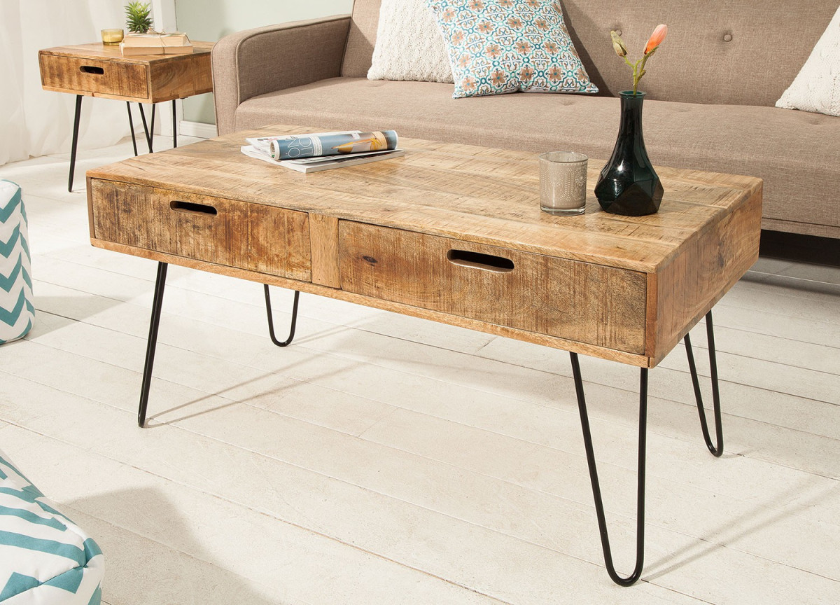 Table basse avec tiroirs bois de Manguier