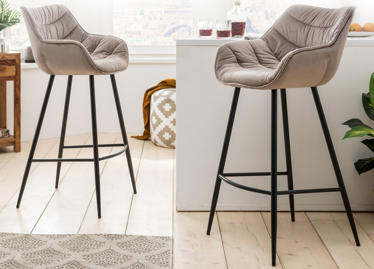 Chaise haute de bar en velours champagne