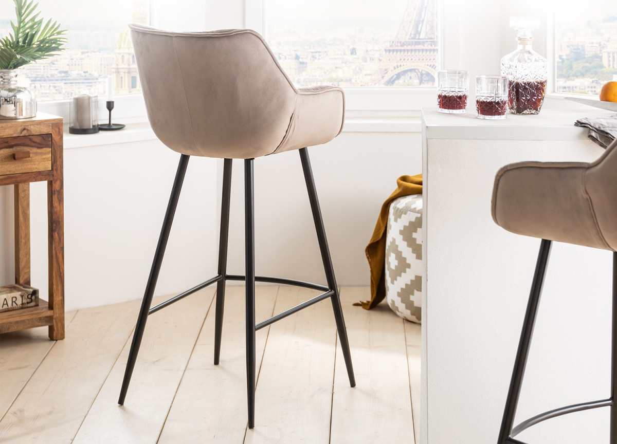 Chaise haute de bar en velours champagne