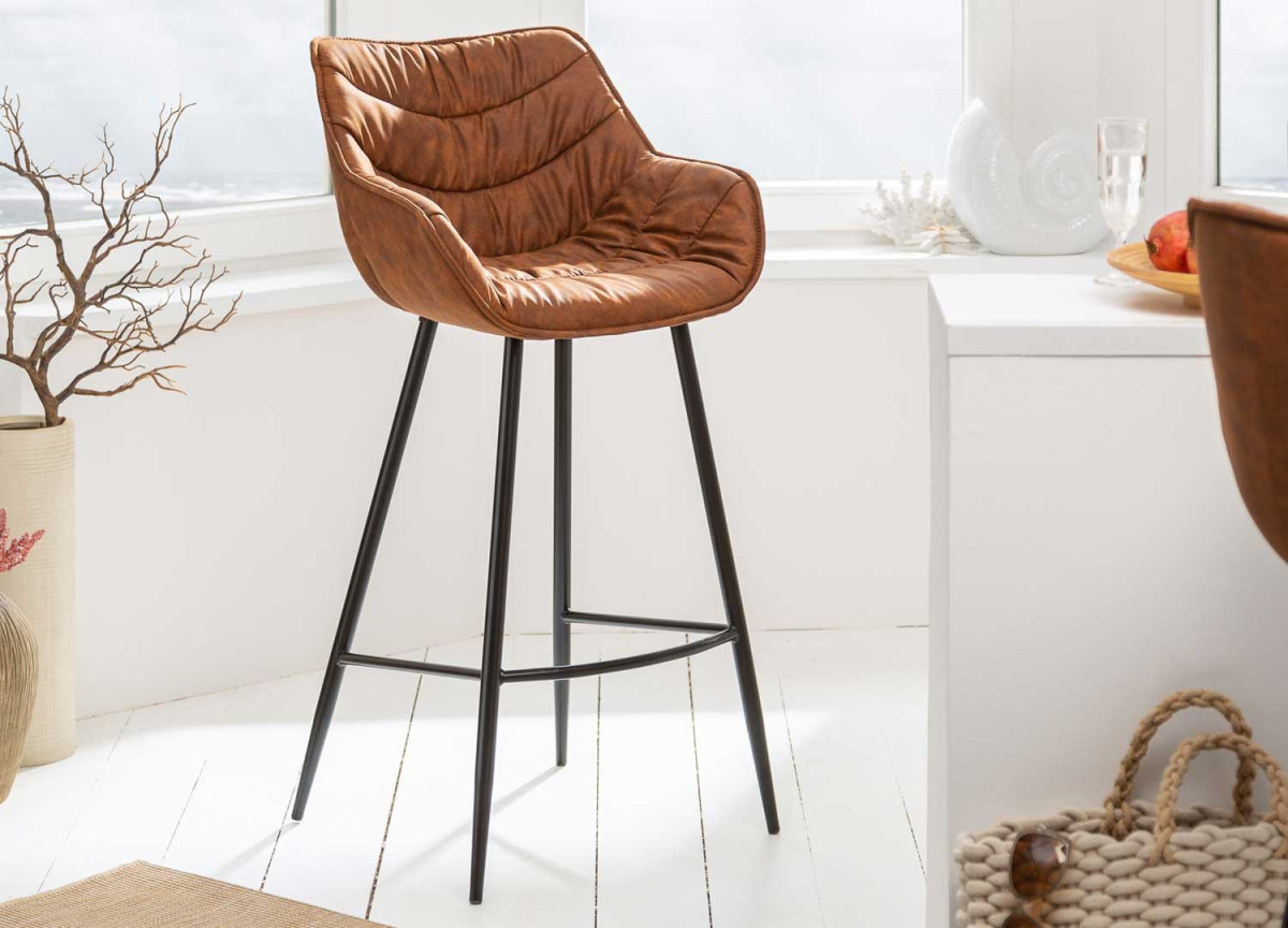 Chaise haute de bar brun antique