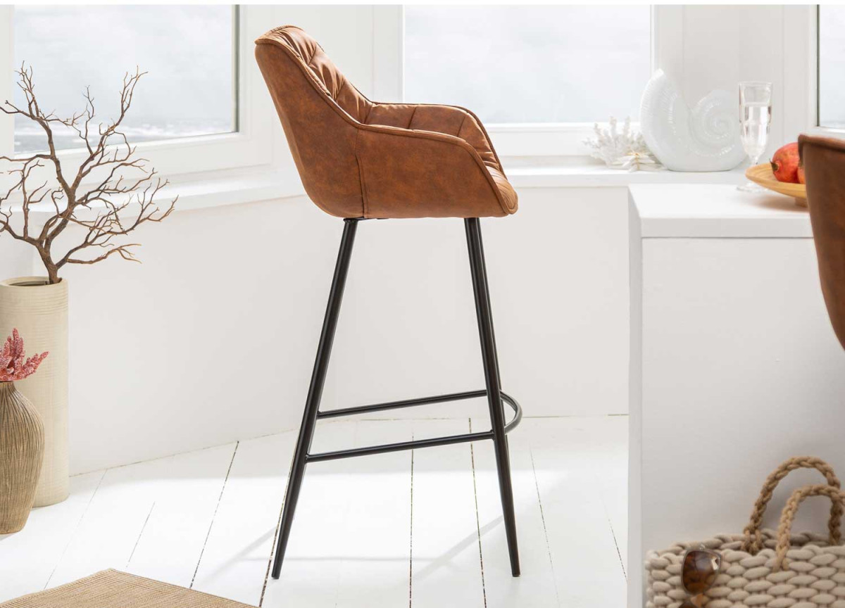 Chaise haute de bar brun antique