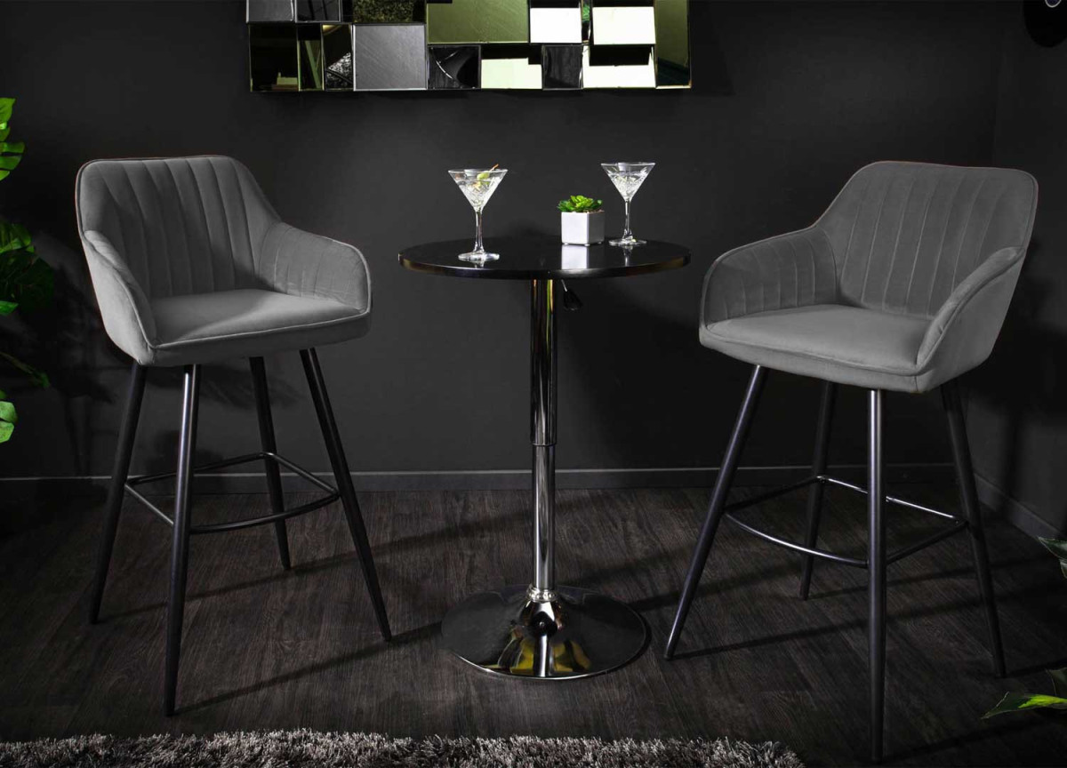 Tabouret de bar haut en velours gris argent