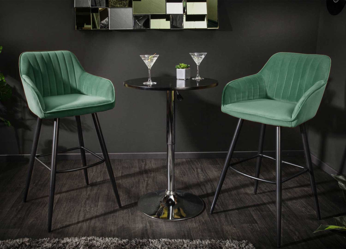 Tabouret de bar haut en velours vert émeraude