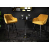 Chaise de bar haute velours jaune moutarde