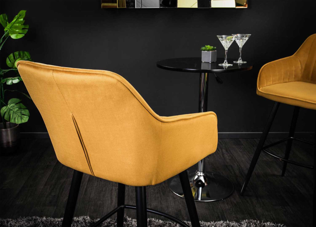 Chaises de Bar Hautes velours jaune moutarde