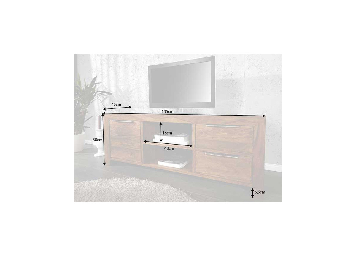 Meuble TV 135 cm, bois massif Sesham