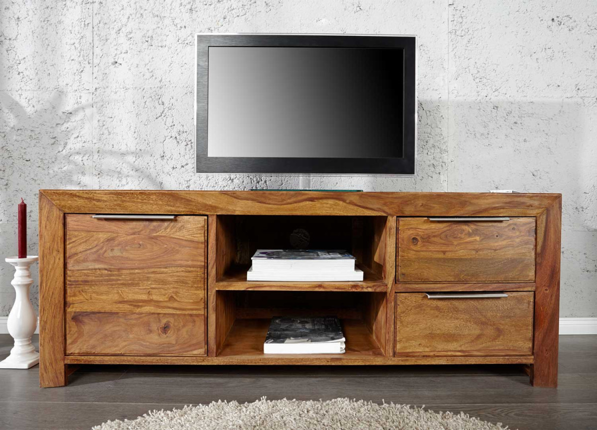 Meuble TV 135 cm, bois massif Sesham