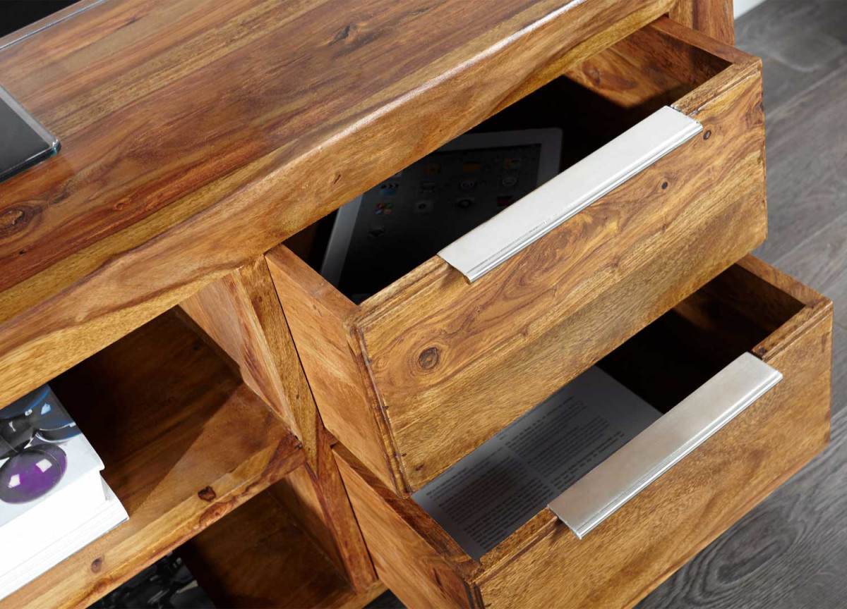 Meuble TV 135 cm, bois massif Sesham
