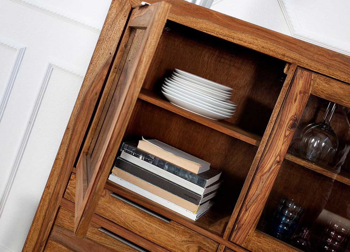 Buffet vaisselier vitré bois massif Sesham
