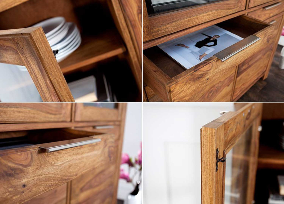 Buffet vaisselier vitré bois massif Sesham